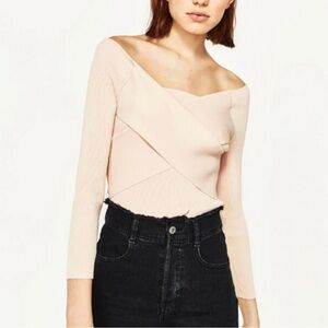Zara Knit Pink Criss Cross Off the Shoulder
Ribbed Pink Long Sleeve Top